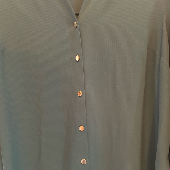 DANA BUCHMAN UEC Women’s Size Large Green button down top gold v-neck dress top - Picture 7 of 10